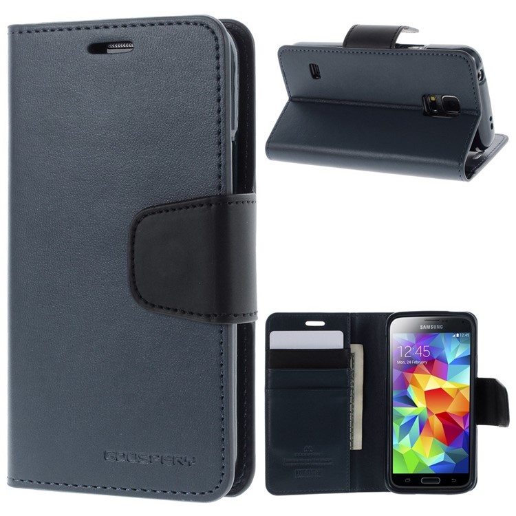 Mercury GOOSPERY Sonata Diary PU Leather Stand Cover for Samsung Galaxy S5 mini G800 - Dark Blue-1