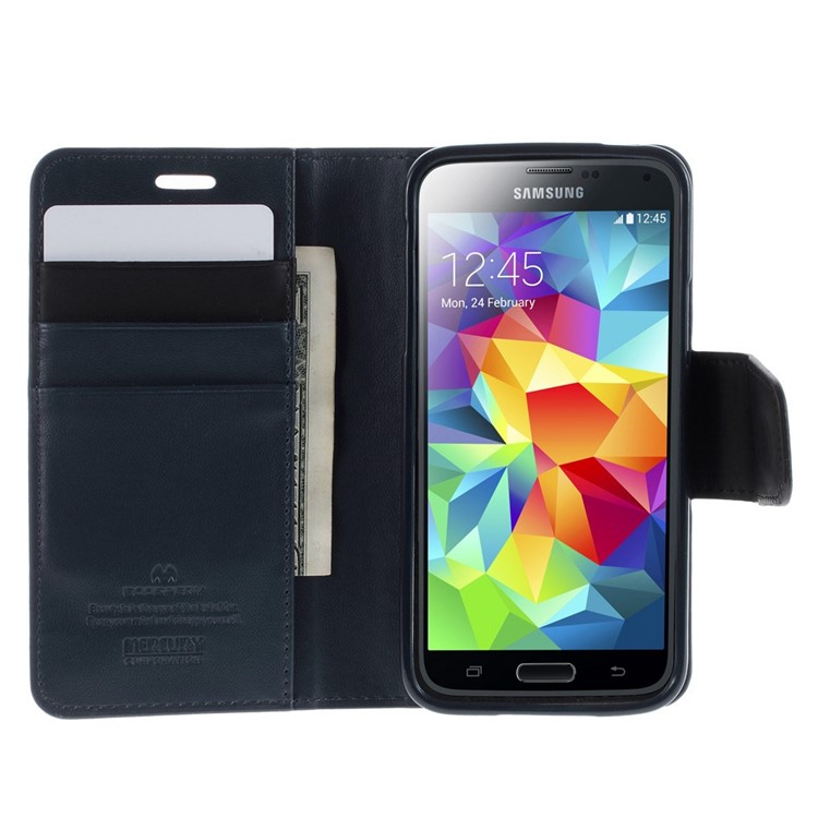 Mercury GOOSPERY Sonata Diary PU Leather Stand Cover for Samsung Galaxy S5 mini G800 - Dark Blue-4