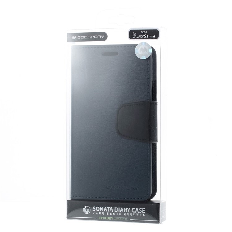 Mercury GOOSPERY Sonata Diary PU Leather Stand Cover for Samsung Galaxy S5 mini G800 - Dark Blue-8