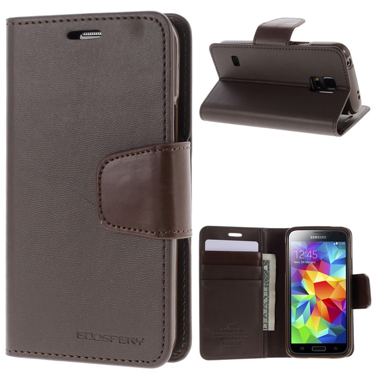 Mercury GOOSPERY Sonata Diary Leather Wallet Case w/ Stand for Samsung Galaxy S5 mini G800 - Coffee-1