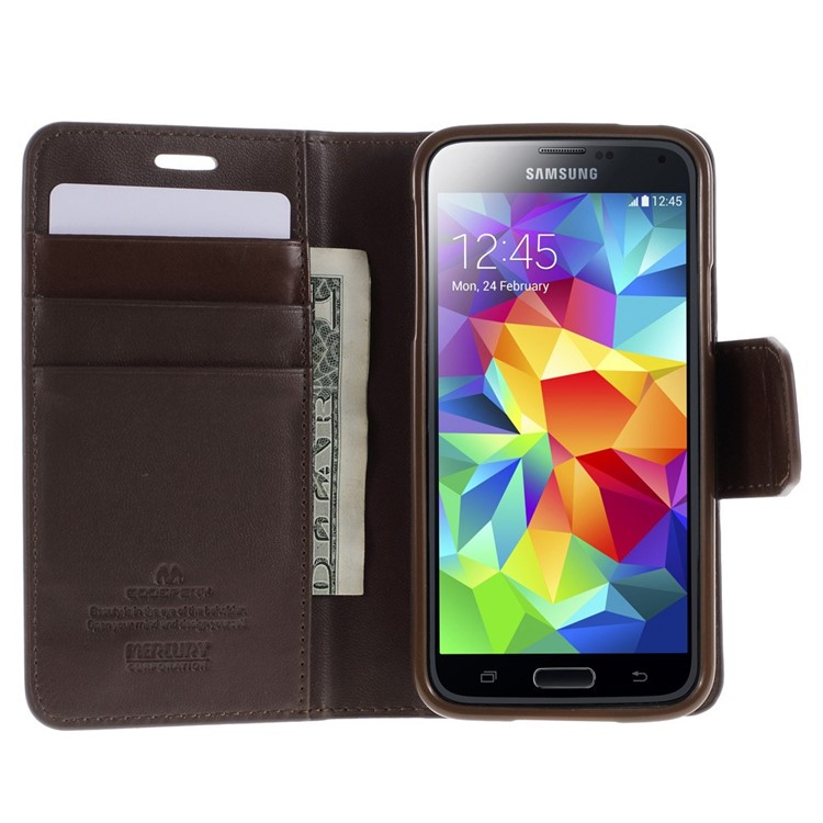 Mercury GOOSPERY Sonata Diary Leather Wallet Case w/ Stand for Samsung Galaxy S5 mini G800 - Coffee-3