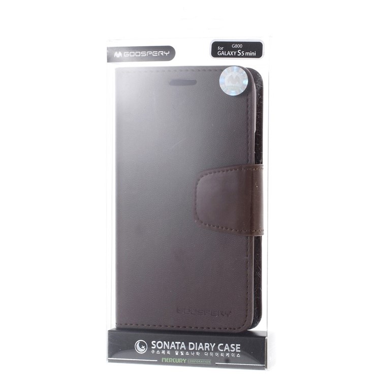 Mercury GOOSPERY Sonata Diary Leather Wallet Case w/ Stand for Samsung Galaxy S5 mini G800 - Coffee-8
