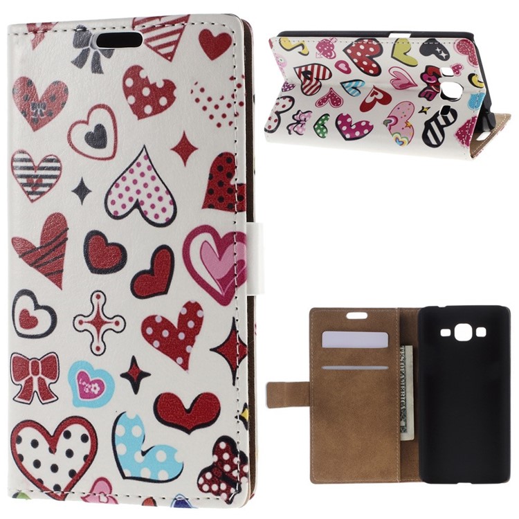 For Samsung Galaxy Grand Prime SM-G530H Folio Stand Leather Wallet Case - LOVE Cartoon Hearts-1