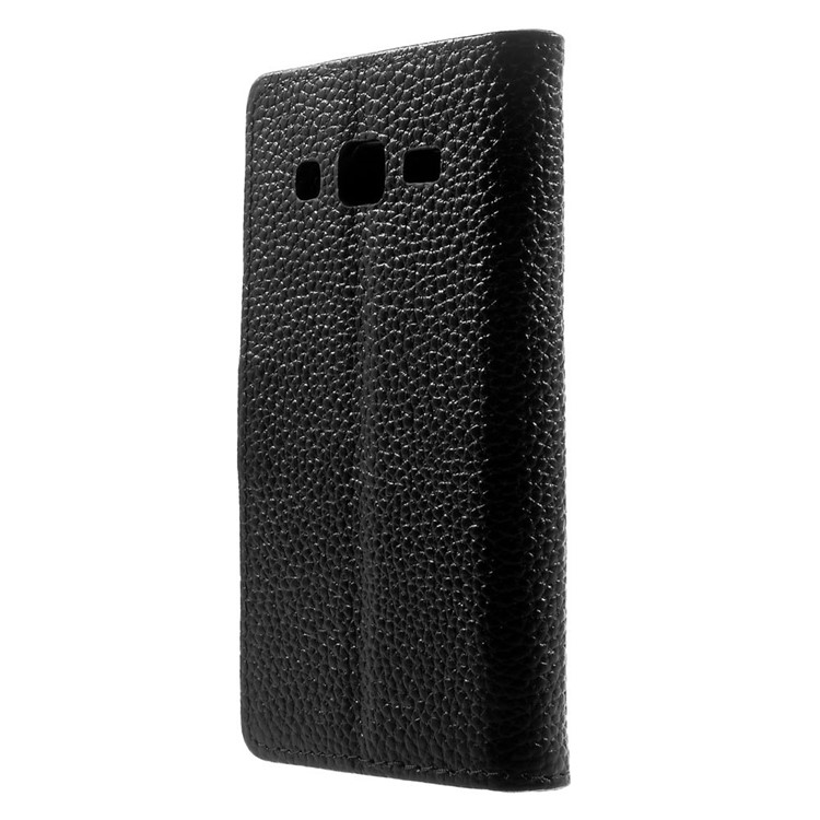 Genuine Full Grain Litchi Skin Wallet Leather Stand Case for Samsung Galaxy Core Prime SM-G360 - Black-2