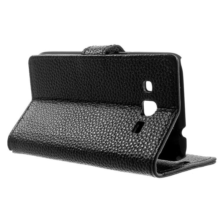 Genuine Full Grain Litchi Skin Wallet Leather Stand Case for Samsung Galaxy Core Prime SM-G360 - Black-3