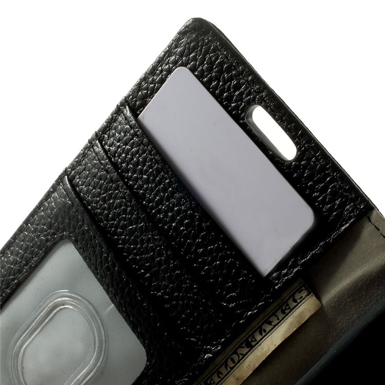 Genuine Full Grain Litchi Skin Wallet Leather Stand Case for Samsung Galaxy Core Prime SM-G360 - Black-5