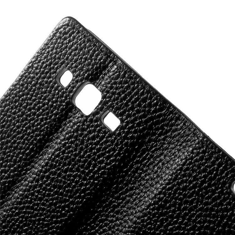 Genuine Full Grain Litchi Skin Wallet Leather Stand Case for Samsung Galaxy Core Prime SM-G360 - Black-6