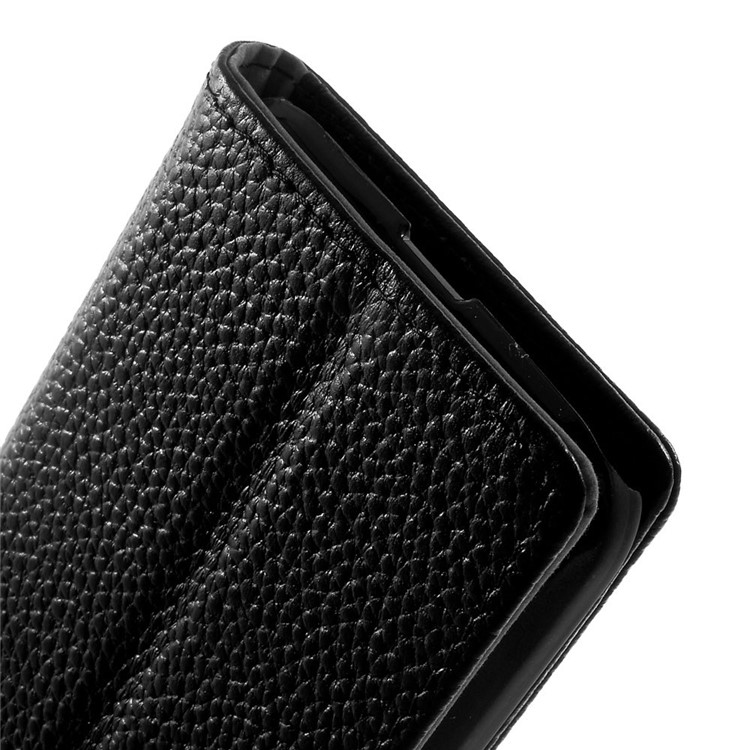 Genuine Full Grain Litchi Skin Wallet Leather Stand Case for Samsung Galaxy Core Prime SM-G360 - Black-8