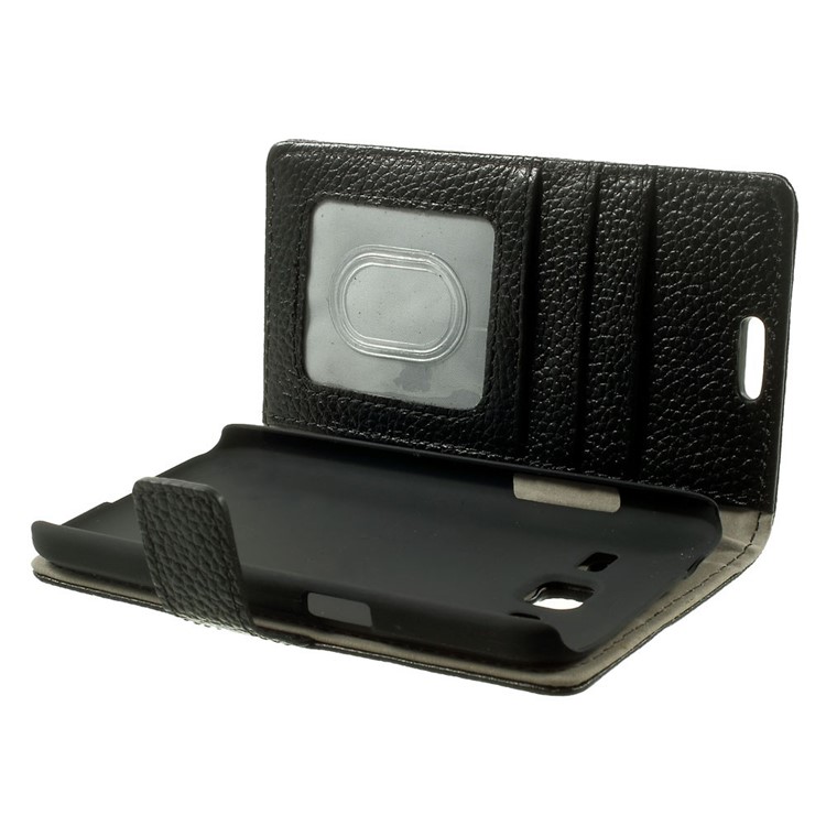 Genuine Full Grain Litchi Skin Wallet Leather Stand Case for Samsung Galaxy Core Prime SM-G360 - Black-9