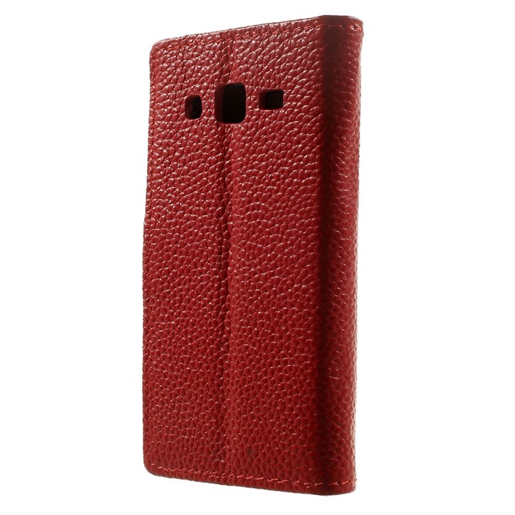 Genuine Full Grain Litchi Skin Leather Magnetic Case w/ Stand for Samsung Galaxy Core Prime SM-G360 - Red-2