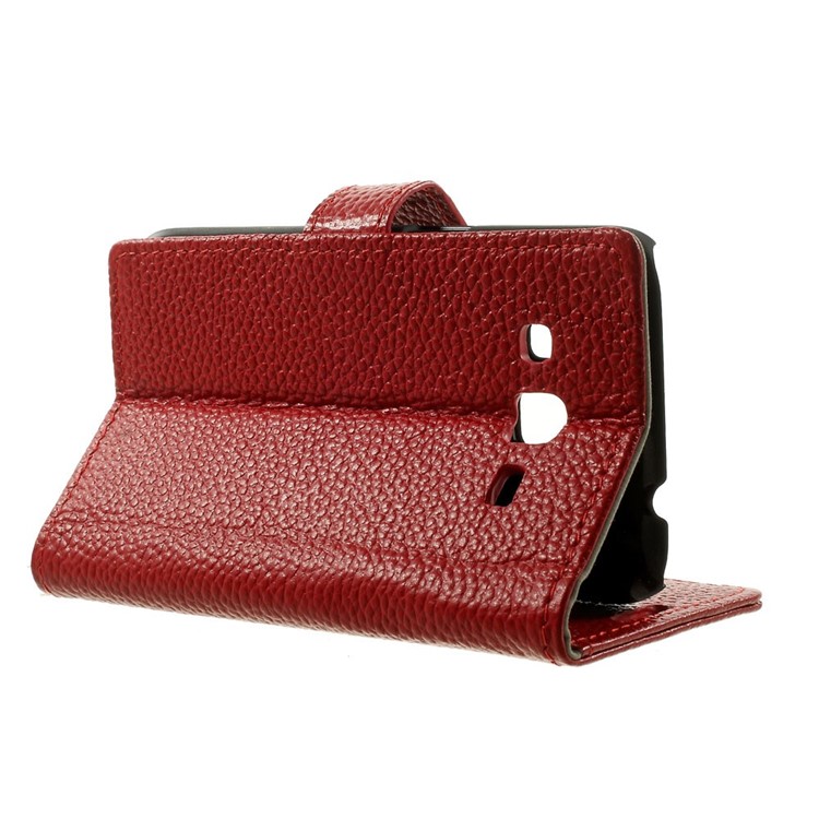 Genuine Full Grain Litchi Skin Leather Magnetic Case w/ Stand for Samsung Galaxy Core Prime SM-G360 - Red-3