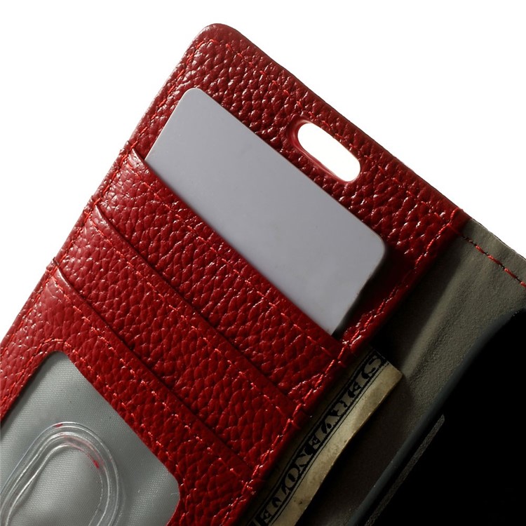 Genuine Full Grain Litchi Skin Leather Magnetic Case w/ Stand for Samsung Galaxy Core Prime SM-G360 - Red-5