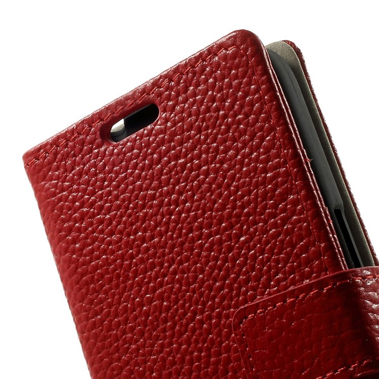 Genuine Full Grain Litchi Skin Leather Magnetic Case w/ Stand for Samsung Galaxy Core Prime SM-G360 - Red-7