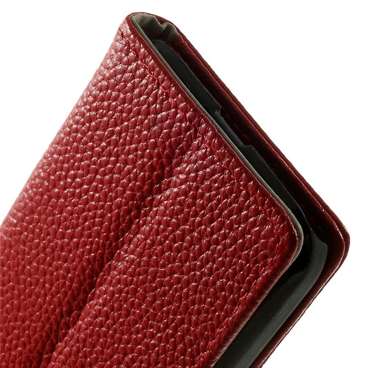 Genuine Full Grain Litchi Skin Leather Magnetic Case w/ Stand for Samsung Galaxy Core Prime SM-G360 - Red-8