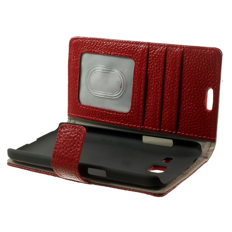 Genuine Full Grain Litchi Skin Leather Magnetic Case w/ Stand for Samsung Galaxy Core Prime SM-G360 - Red-9