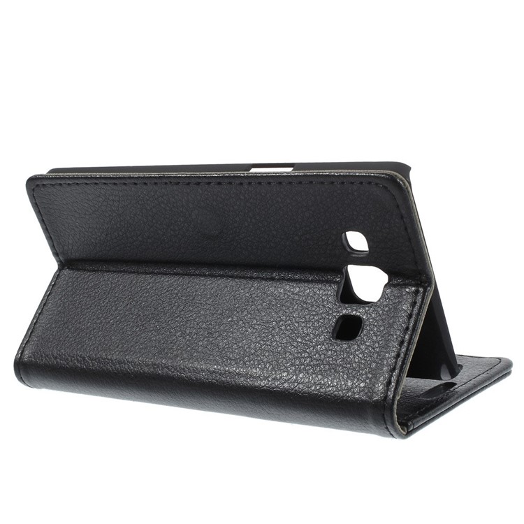 Litchi Skin Wallet Leather Stand Case for Samsung Galaxy A5 SM-A500F - Black-5