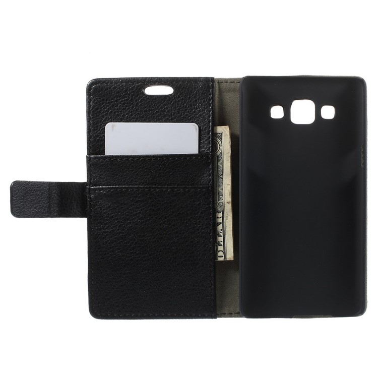 Litchi Skin Wallet Leather Stand Case for Samsung Galaxy A5 SM-A500F - Black-6