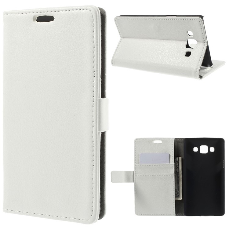 Litchi Skin Wallet Leather Stand Cover for Samsung Galaxy A5 SM-A500F - White-1