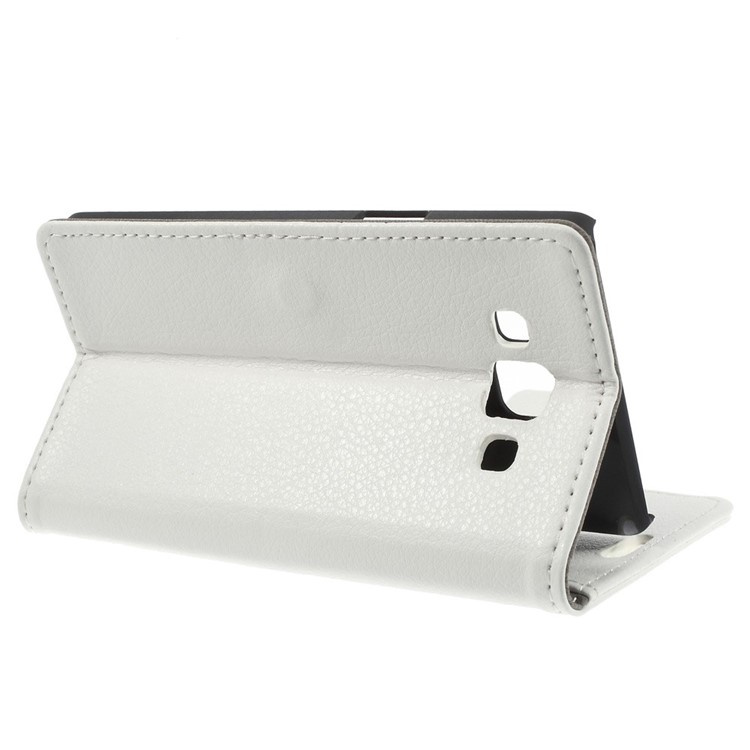 Litchi Skin Wallet Leather Stand Cover for Samsung Galaxy A5 SM-A500F - White-5