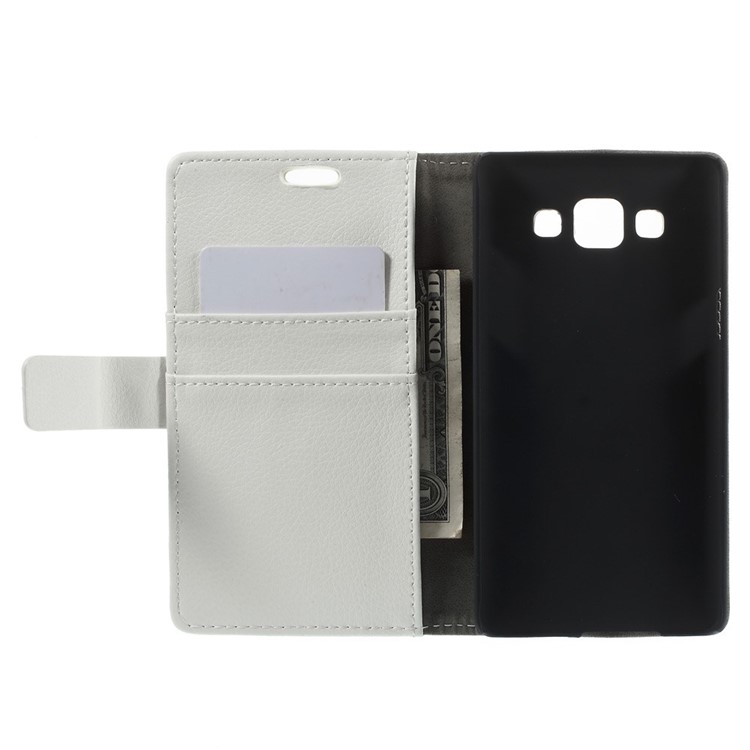 Litchi Skin Wallet Leather Stand Cover for Samsung Galaxy A5 SM-A500F - White-6