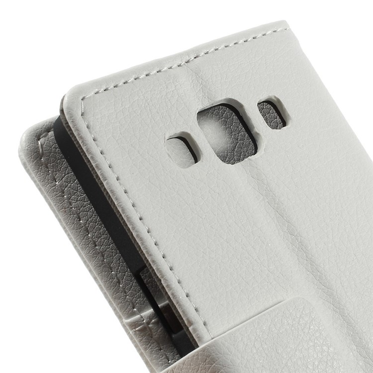 Litchi Skin Wallet Leather Stand Cover for Samsung Galaxy A5 SM-A500F - White-9