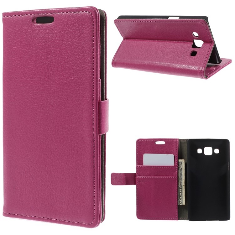 Litchi Skin Magnetic Leather Stand Case for Samsung Galaxy A5 SM-A500F - Rose-1