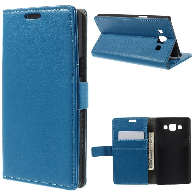 Litchi Skin Leather Card Holder Case for Samsung Galaxy A5 SM-A500F - Blue-1