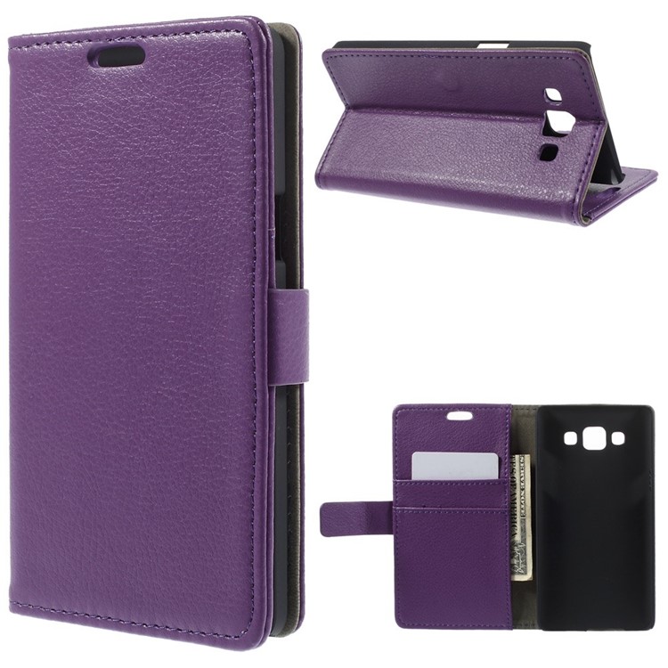 Litchi Skin Wallet Leather Stand Cover for Samsung Galaxy A5 SM-A500F - Purple-1