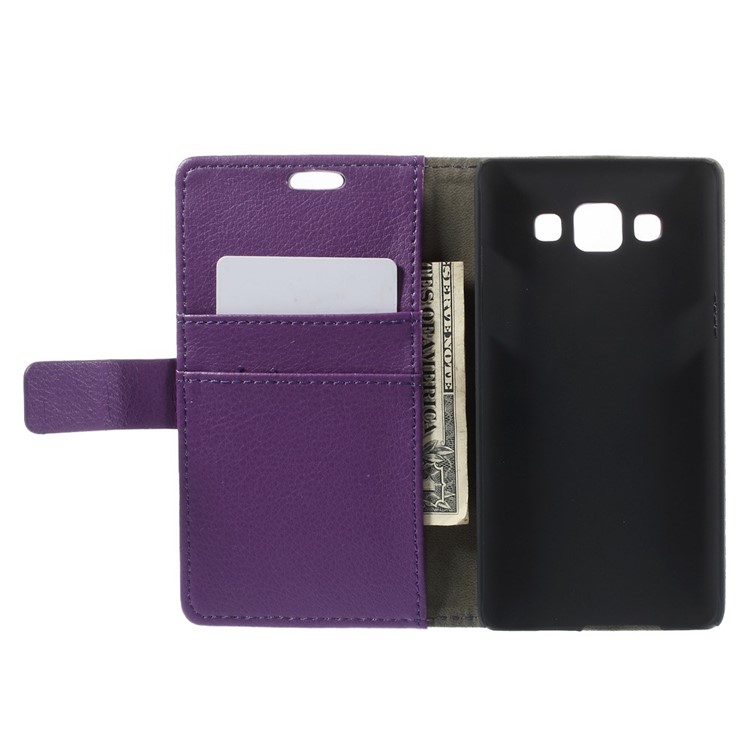 Litchi Skin Wallet Leather Stand Cover for Samsung Galaxy A5 SM-A500F - Purple-6