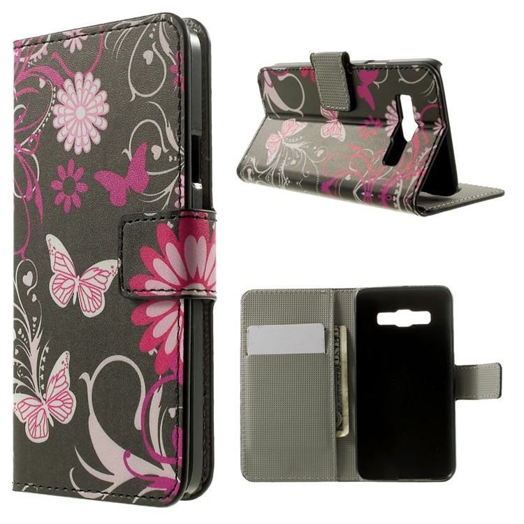 Butterfly Flowers Leather Magnetic Cover w/ Stand for Samsung Galaxy A3 SM-A300F