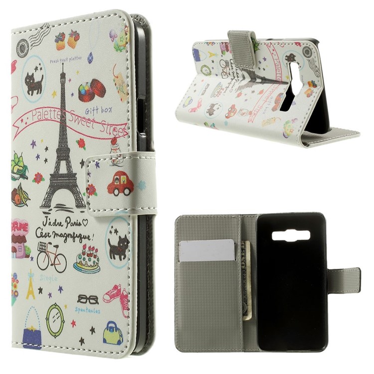 Eiffel Tower & Fruit Stand Leather Magnetic Cover for Samsung Galaxy A3 SM-A300F-1