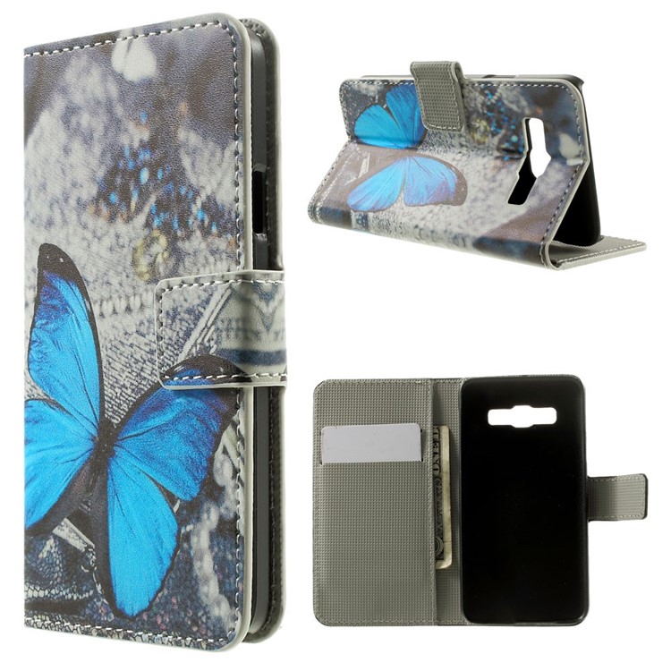 Blue Butterfly PU Leather Stand Case Cover for Samsung Galaxy A3 SM-A300F-1