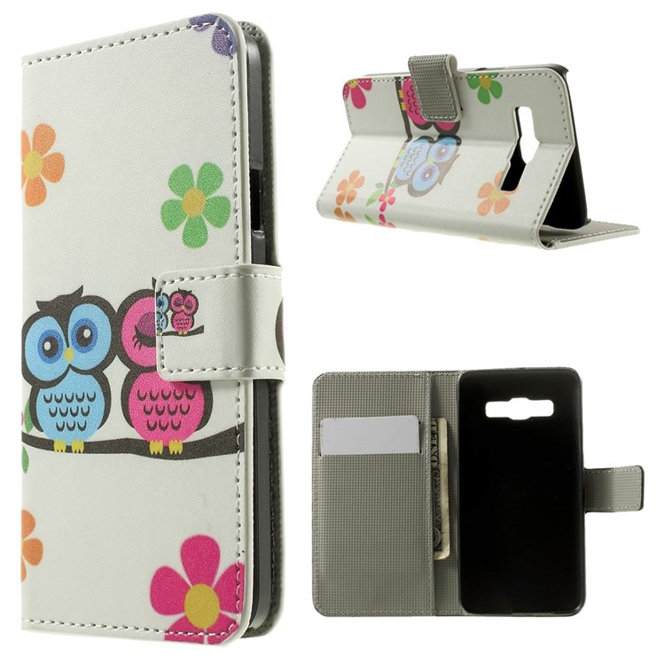 Two Owls & Flowers Wallet Leather Stand Cover for Samsung Galaxy A3 SM-A300F-1
