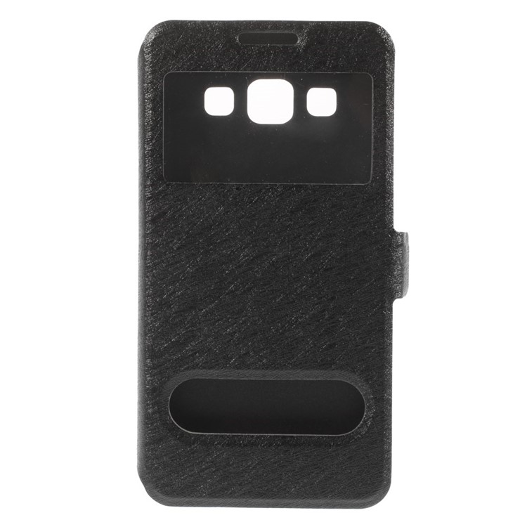 Silk Texture Dual View Windows Folio Leather Stand Case for Samsung Galaxy A3 SM-A300F - Black-2