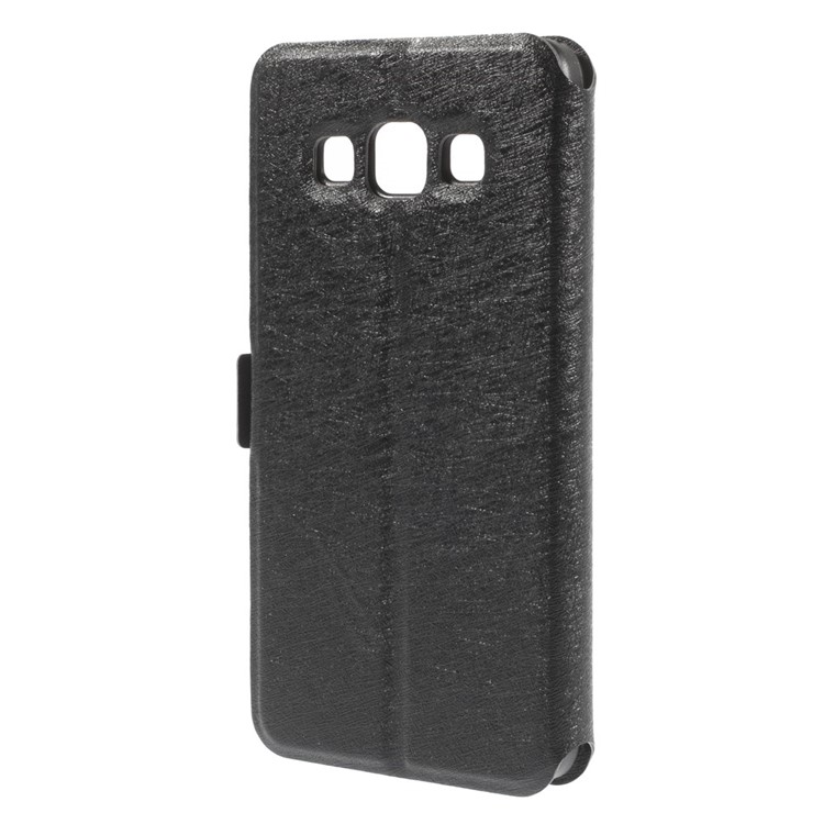Silk Texture Dual View Windows Folio Leather Stand Case for Samsung Galaxy A3 SM-A300F - Black-3