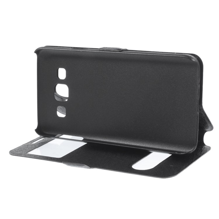 Silk Texture Dual View Windows Folio Leather Stand Case for Samsung Galaxy A3 SM-A300F - Black-4