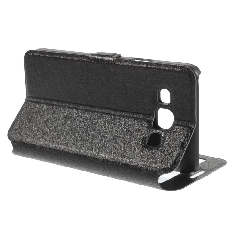 Silk Texture Dual View Windows Folio Leather Stand Case for Samsung Galaxy A3 SM-A300F - Black-5