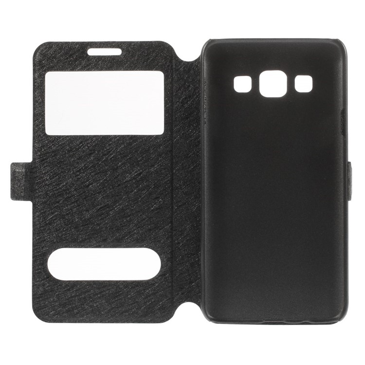 Silk Texture Dual View Windows Folio Leather Stand Case for Samsung Galaxy A3 SM-A300F - Black-6
