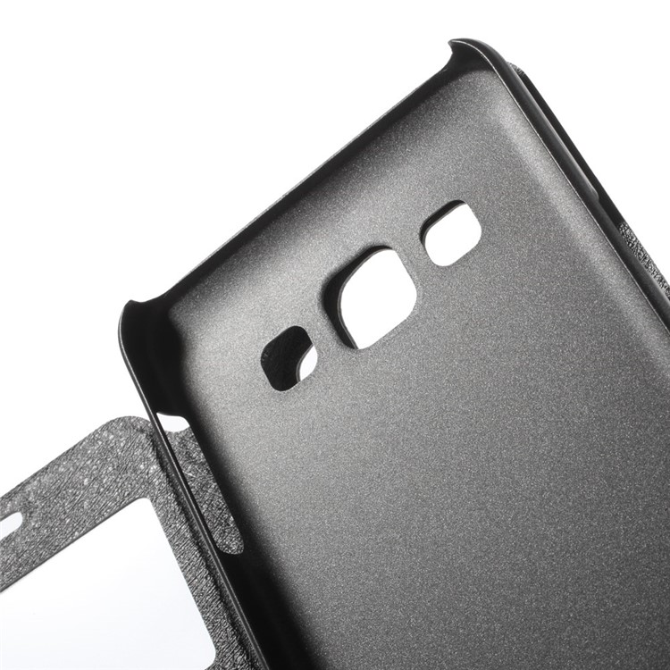 Silk Texture Dual View Windows Folio Leather Stand Case for Samsung Galaxy A3 SM-A300F - Black-8