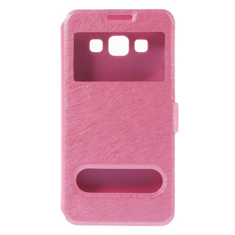 Silk Texture Dual View Windows Leather Magnetic Case w/ Stand for Samsung Galaxy A3 SM-A300F - Rose-2