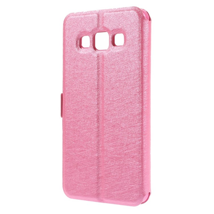 Silk Texture Dual View Windows Leather Magnetic Case w/ Stand for Samsung Galaxy A3 SM-A300F - Rose-3