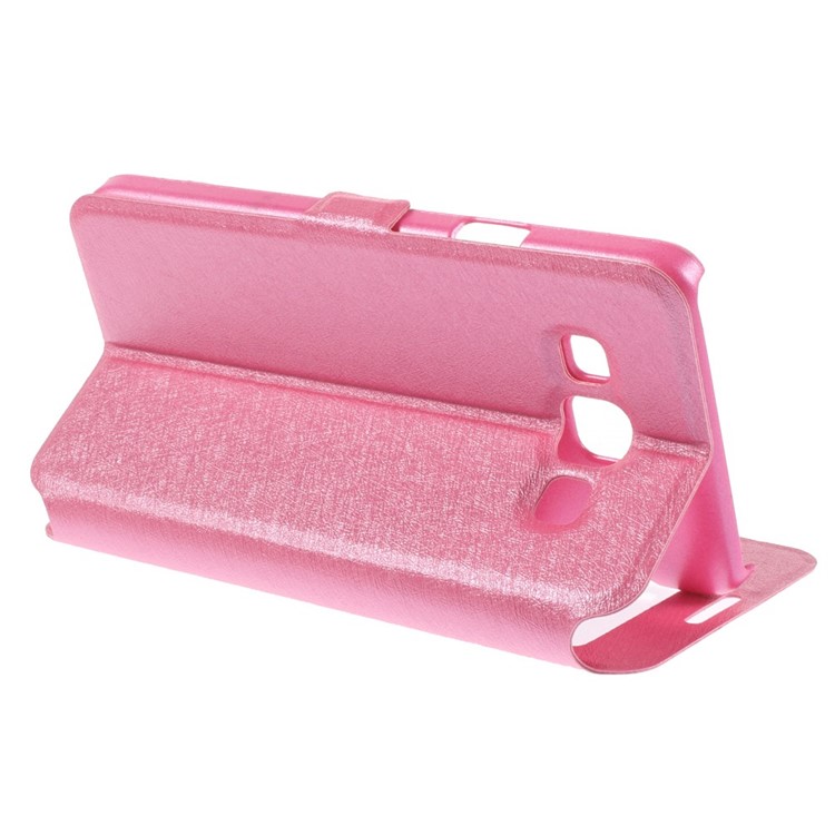 Silk Texture Dual View Windows Leather Magnetic Case w/ Stand for Samsung Galaxy A3 SM-A300F - Rose-4
