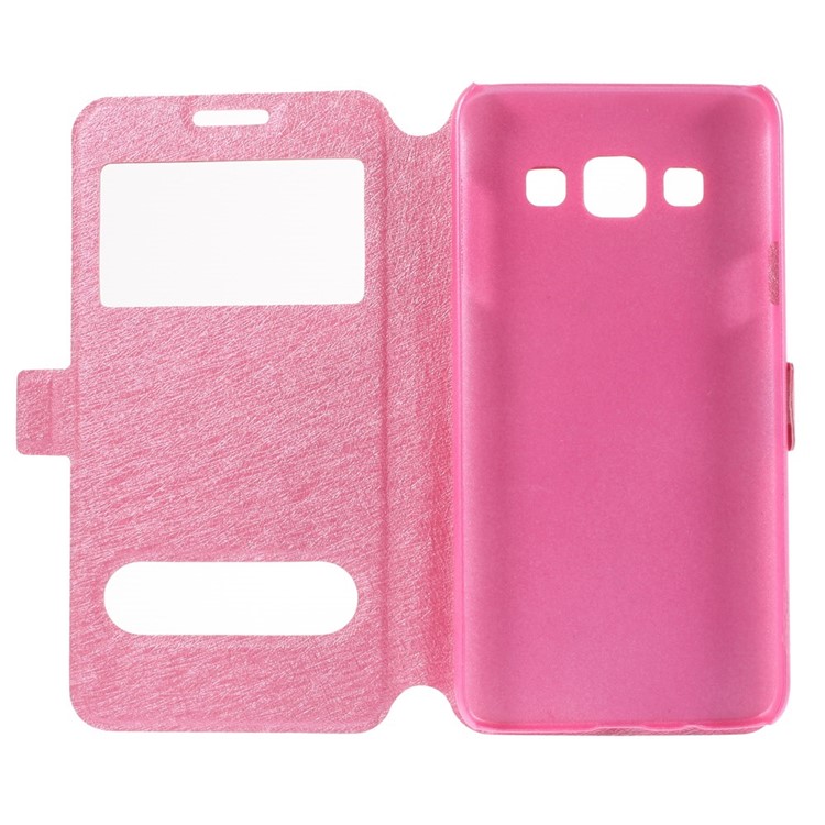 Silk Texture Dual View Windows Leather Magnetic Case w/ Stand for Samsung Galaxy A3 SM-A300F - Rose-5