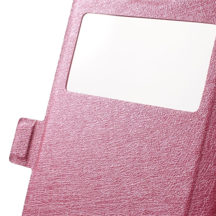 Silk Texture Dual View Windows Leather Magnetic Case w/ Stand for Samsung Galaxy A3 SM-A300F - Rose-6