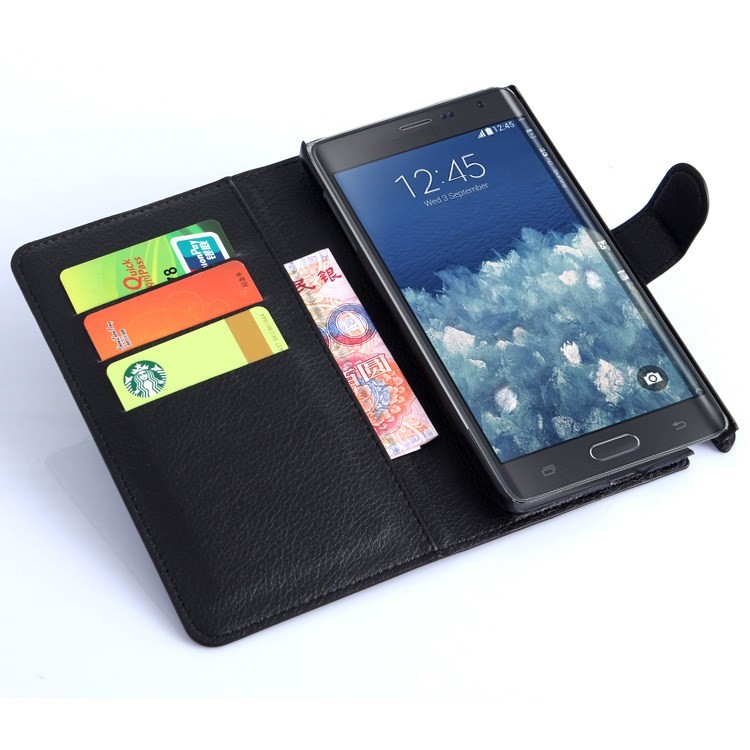 Litchi Skin Wallet Leather Stand Case for Samsung Galaxy Note Edge SM-N915A SM-N915V - Black-4