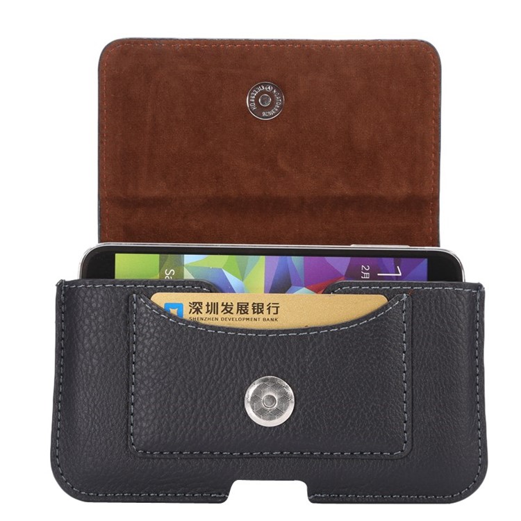Lychee Grain Leather Waistband Holster with Magnetic Flip & Card Slot for iPhone X 5.8 inch / Samsung Galaxy S5 S6/Sony Xperia Z2 - Black-3