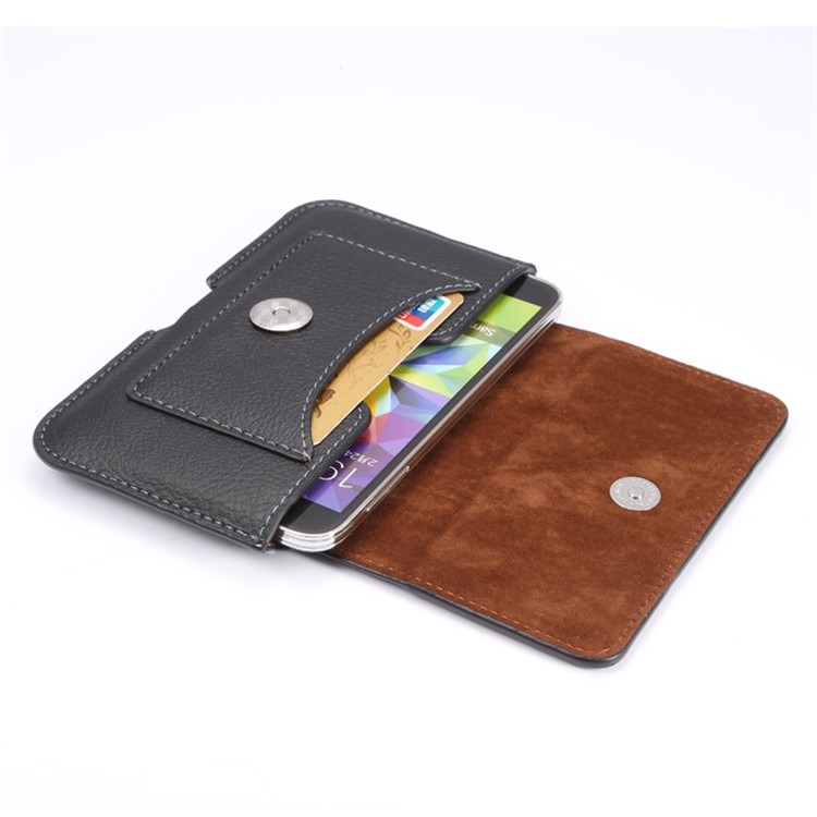 Lychee Grain Leather Waistband Holster with Magnetic Flip & Card Slot for iPhone X 5.8 inch / Samsung Galaxy S5 S6/Sony Xperia Z2 - Black-6