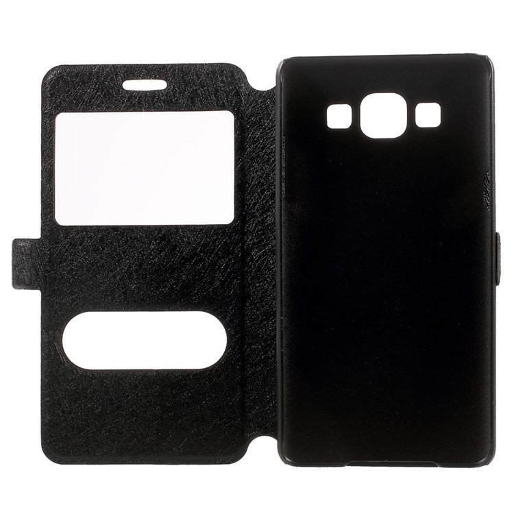 Dual-window Silk Leather Bracket Case for Samsung Galaxy A5 SM-A500F - Black-5
