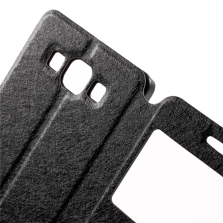 Dual-window Silk Leather Bracket Case for Samsung Galaxy A5 SM-A500F - Black-7