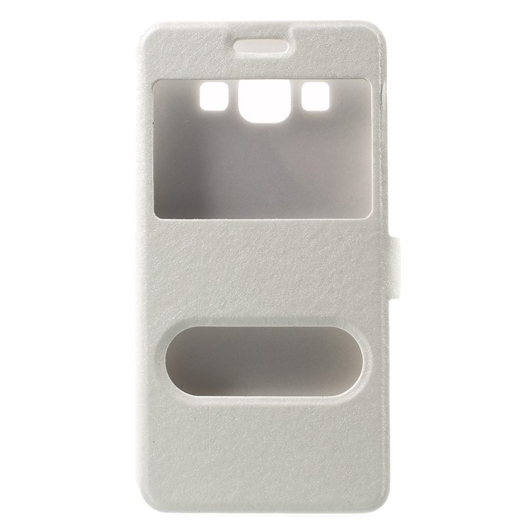Dual-window Silk Leather Bracket Case for Samsung Galaxy A5 SM-A500F - White-2